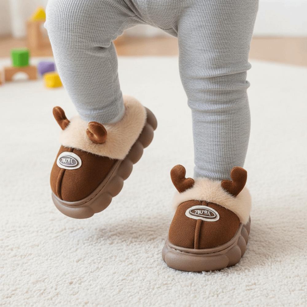 Thick Fleece Kids Winter Slippers Anti Slip Toddler Cotton Shoes Cartoon Plush Mules Bedroom Wear