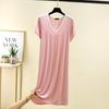 Modal V-Neck Sleepdress Summer Women Loose Homewear Dress Solid Color Casual Long Nightdress Comfort Homewear