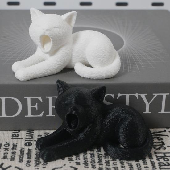 Плюшевая Текстура Декорация Кошка 3D Печатное Украшение, Реалистичные Фигурки, Черно-Белый Декор Милая Исцеляющая Скульптура, для Стола Машины Книжной Полки