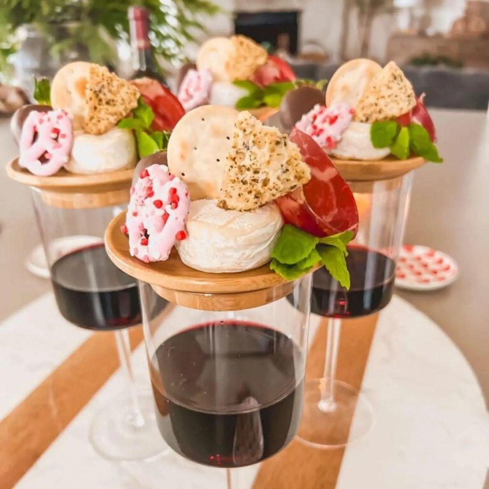4Pcs Leakproof Wine Glass Covers Creative Wooden Red Wine Lid Gourmet Tray Wine Glass Tray  Bars