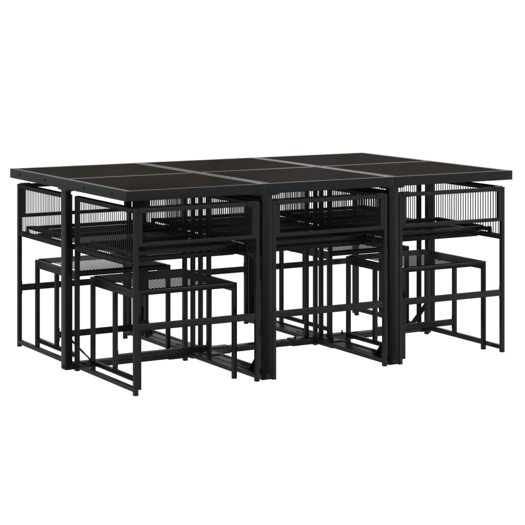 11 piece Garden Dining Set with Cushions Black Poly Rattan