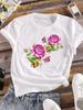 (Asian Size) Women Tee Top Clothing Sweet Flower Cute Casual Flower Short Sleeve T Shirt Fashion Print Lady Female Graphic T-shirts