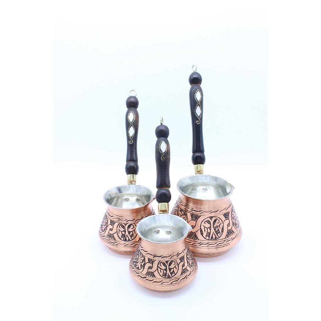 Газиантеп Ручная вышивка Медный кофейник Набор из 3 предметов