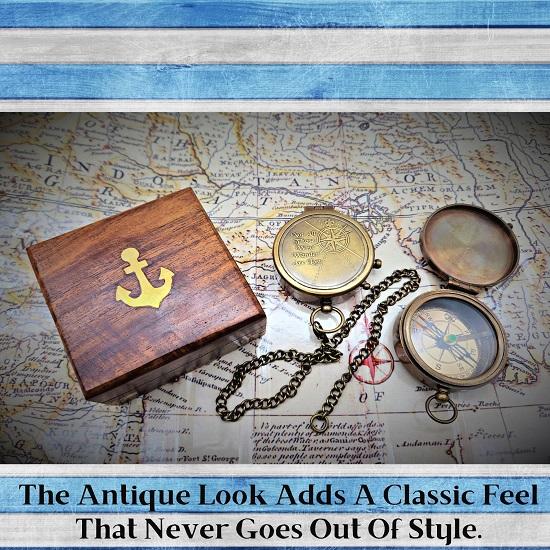 Морской компас Не все те, кто бродит, заблудились Выгравированный цельный латунный навигационный винтажный морской компас с деревянной коробкой