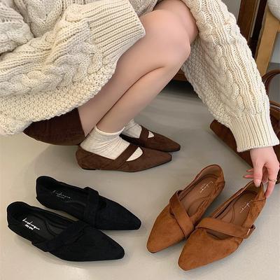 Баотоу женская верхняя одежда фея стиль толстый каблук средний каблук острый носок замша высокие каблуки женская мода слово с обувью