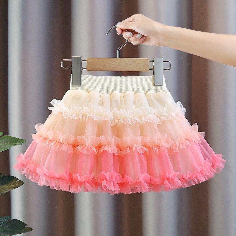 Юбка средней длины для девочек, летний новый стиль, юбка-пачка для девочек, детская юбка из пышной пряжи, короткая юбка принцессы для малышки