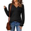 Women's Loose Knitted Sweater With V-Neck Hollowed Out Pullover Long Sleeved Solid Color Top
