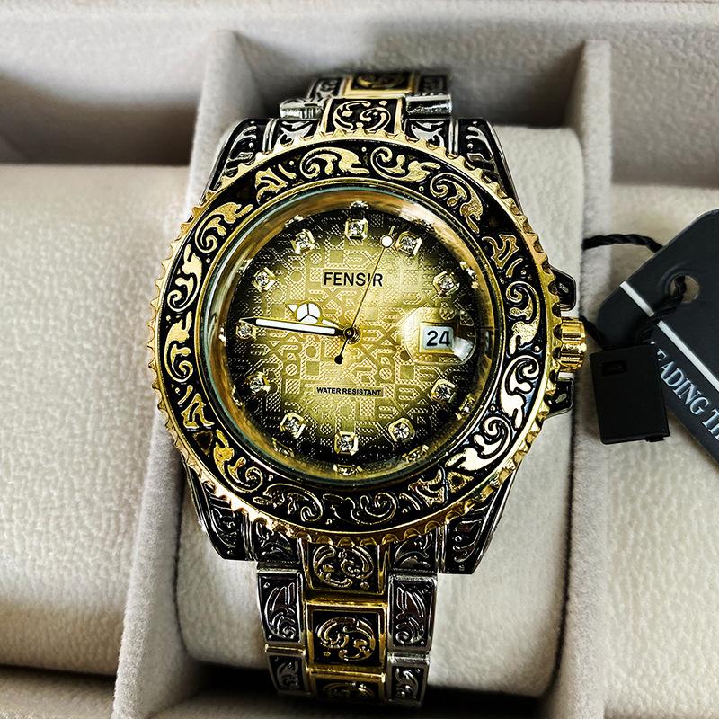 Часы Мужские Модные Ретро Роскошные Креативные Стальной Браслет Наручные Часы Аналоговые Часы Светящаяся Стрелка Календарь Мужские Кварцевые Наручные Часы Montre Homme