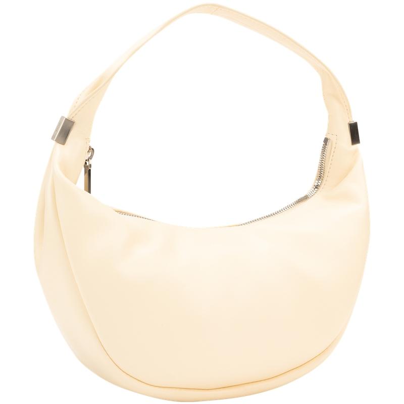 Calvin Klein Minimalist Commuter Pleated Zipper Underarm Bag Crescent Bag Women Shoulder Bag Vanilla-White 4F3010G-QER