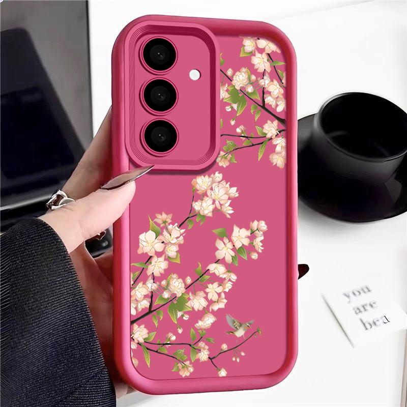 Чехол для Samsung Galaxy A55 A54 A26 A35 A15 A16 A56 A25 5G S25 Edge S24 S23 S22 Ultra S24 S21 FE Розовые цветы Мягкий чехол для телефона