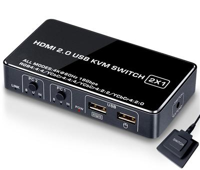 ELEVIEW KVM-переключатель Computer Switcher 2 4K Совместимость с 2 портами, которые можно использовать совместно Улучшенная стабильность Не требуется блок питания USB-кабель в комплекте (для