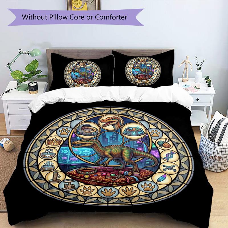 Dinosaur Glass Fantasy Pattern Bedding,Quilt Set Quilt Cover Pillowcase Home Birthday Gift (1 * duvet cover + 2 * pillowcase, without core)