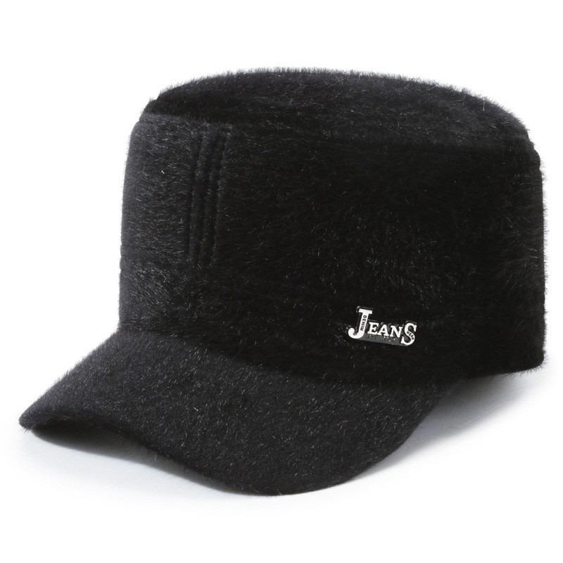 Зимняя шапка Мужская флисовая холодостойкая и теплая шапка с плоским верхом Шапка дедушки шерстяная утолщенная с защитой ушей утиный козырек хлопковая шапка