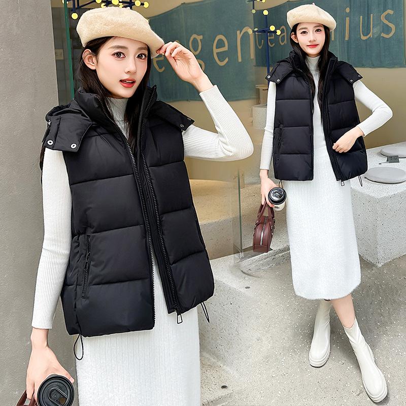 New European cotton vest women's autumn and winter new loose medium and long hooded bread clothes cotton vest