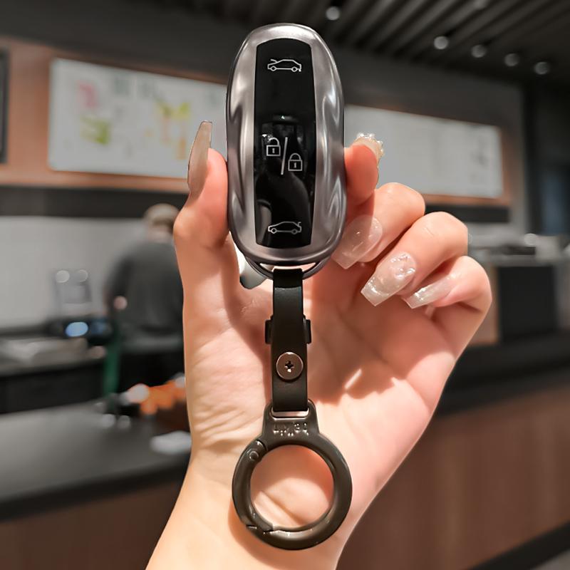 ALS1 Car Smart Key Case Cover Full Protection TPU Soft Shell Keychain Pendant For Tesla Model 3 Model S Model Y Auto Logo Accessories