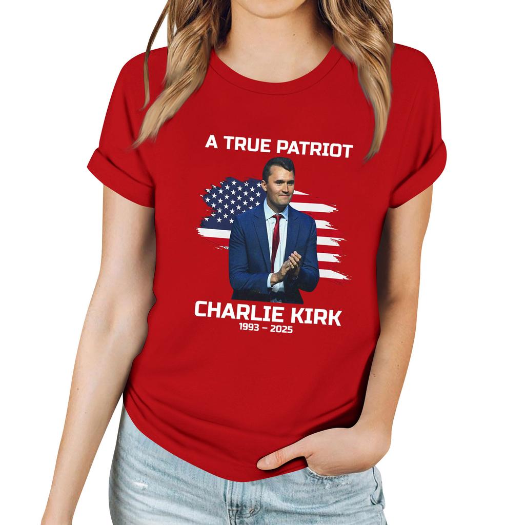 Women's Casual Printed T-Shirt Round Neck Pullover Short Sleeve Top