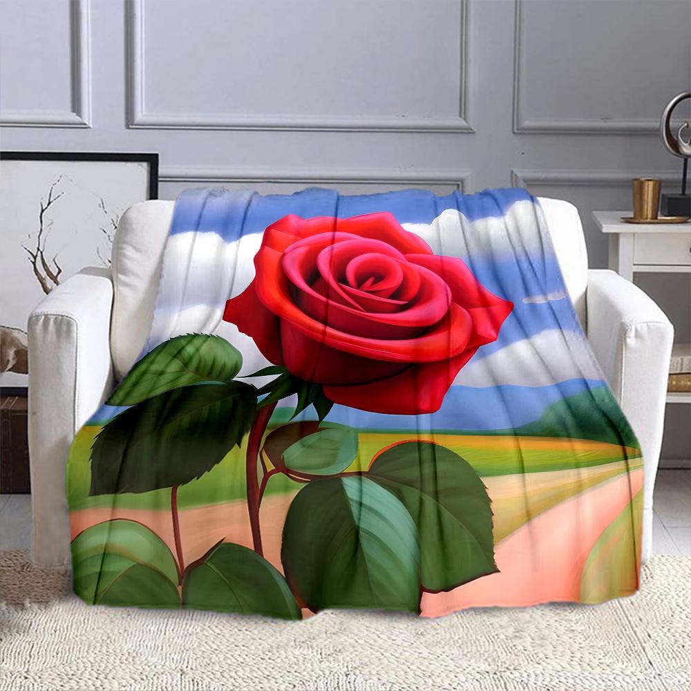 "Red Rose on Scenic Background" Patterned flannel blanket perfect for the bedroom living room, sofa, or a little nap