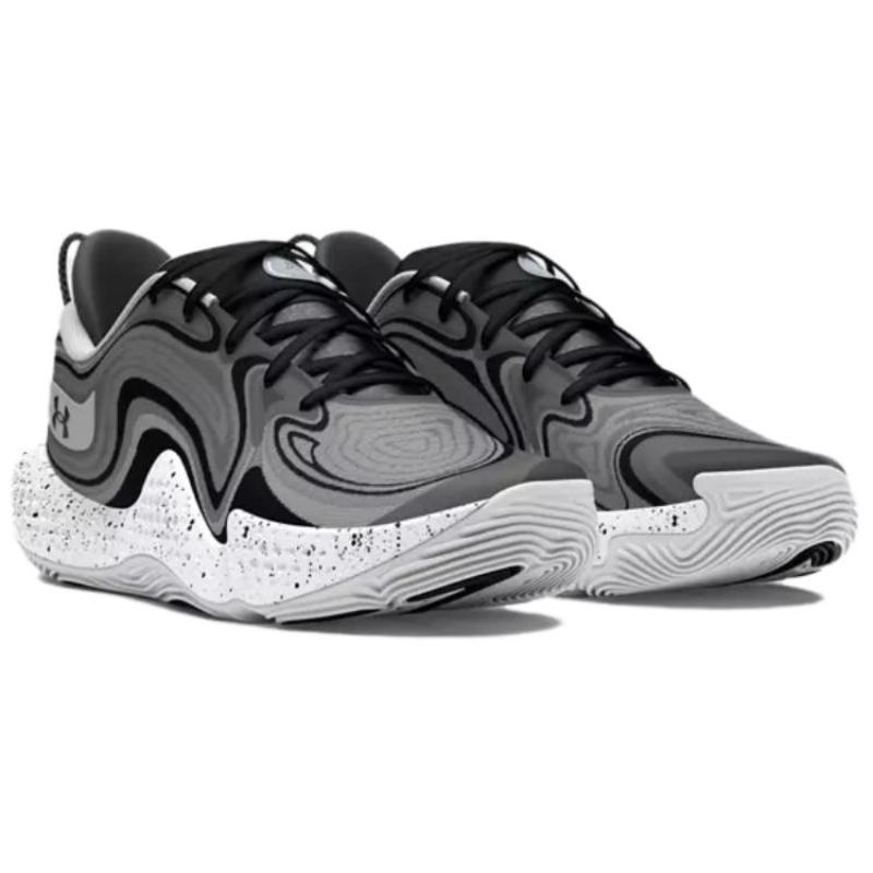 Under Armour UA Spawn 6 Нескользящие Устойчивые к истиранию Низкие Баскетбольные кроссовки Унисекс Черно-серые Кроссовки 3027263-102
