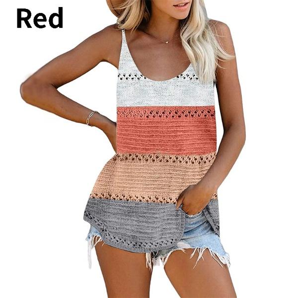 Модные женские летние трикотажные майки с круглым вырезом, повседневные свободные майки без рукавов с цветными блоками, рубашки, пляжные майки, майки больших размеров