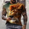 Летняя прохладная футболка с креативным 3D-принтом в виде льва, с коротким рукавом, мужская, свободного кроя, большого размера
