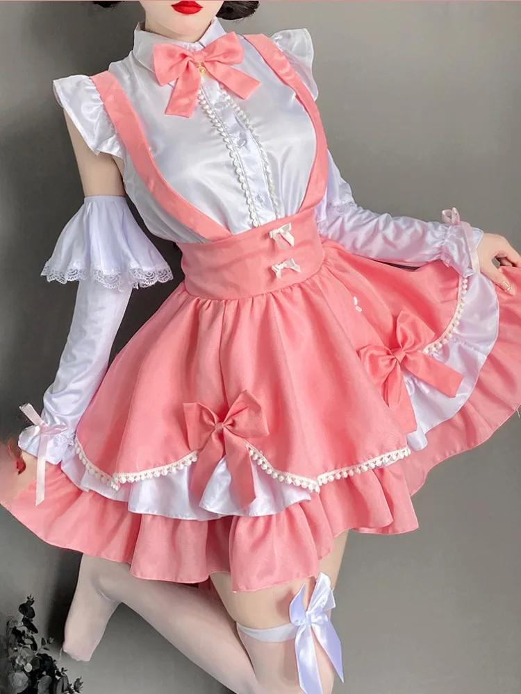 Классическая форма горничной розовая новогодняя милая лолита костюмы короткая юбка летнее платье Y2K принцесса фантастический сказочный наряд
