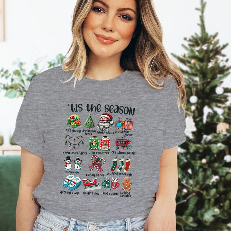 Retro Christmas Season Design TShirts Clothing Women Christmas Print Short Sleeve Tshirt Tops Oversized Tshirt Women Clothing