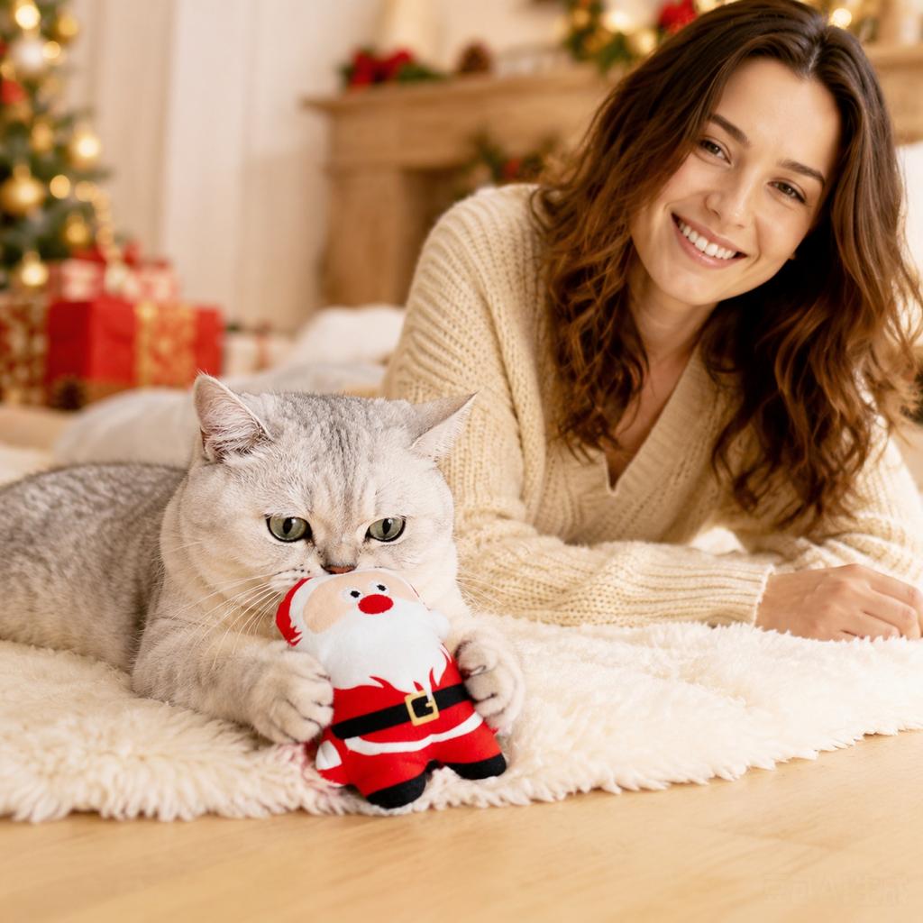 Plush Catnip Toy Set Santa Claus and Cartoon Character Design Soft Stuffed Pet Toy for Cats Interactive Play and Chewing