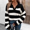 Autumn Women's Sweater Loose Top Striped Lapel Knitwear