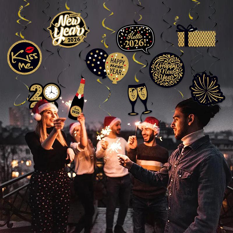 10 шт./упак. Бумажное украшение атмосферы Праздничная вечеринка Яркие цвета Элементы Нового года Новогоднего дня Прочный Изысканные узоры