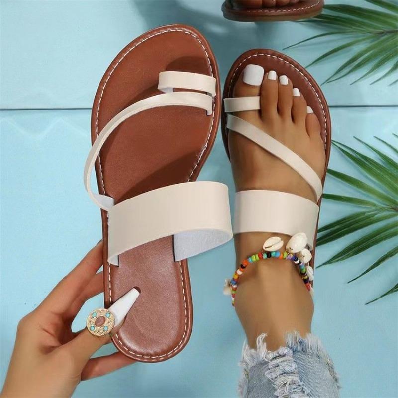 Summer European-American Style Large Size Flat Slippers Set Toe Comfortable Flip-flops