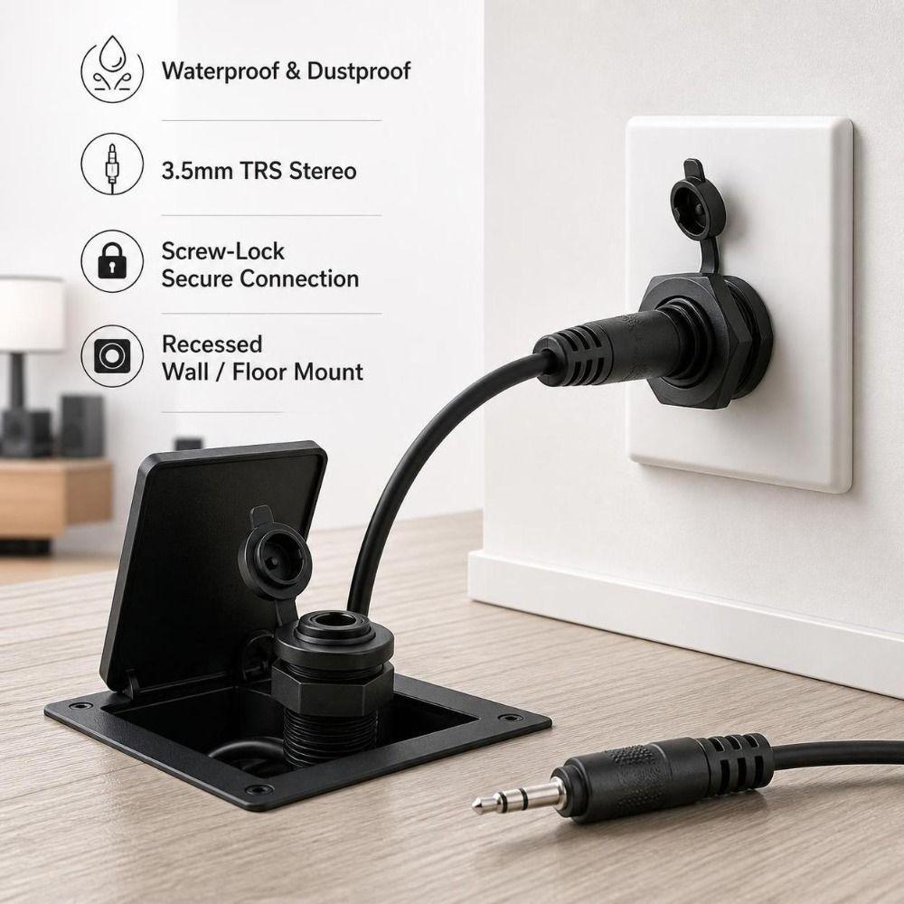 Dustproof Stereo Adapter Cable 3.5mm TRS Plug Panel Mount Adapter Cable Audio Panel Installation