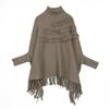 Плащ с высоким воротом и бахромой, большой размер, длинный рукав, трикотажный однотонный внешний плащ, шаль
