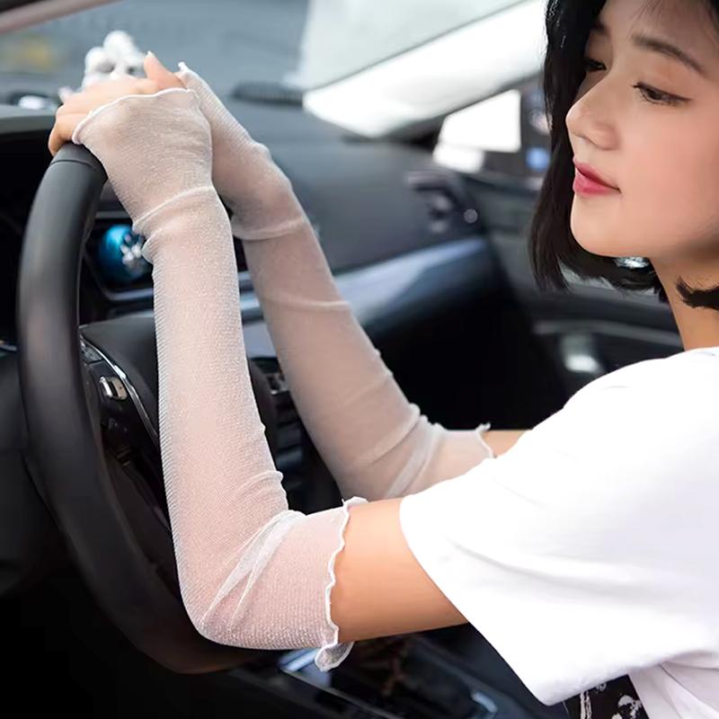 1Pair Sunscreen Sleeve Summer Netting Outdoor Lace Sleeve Edge Ultraviolet-proof Sun Protection Multiple Colors Ice Sleeve