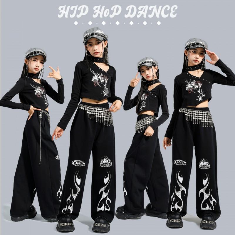 Girls Jazz Dance Outfit Hip Hop Streetwear Performance Costume Cool Trendy Crop Top Pants Set Stage Show