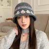 Вязаная женская шляпа-ведро из жаккардовой шерсти с узором Fair Isle 'Лепестки' - Повседневная облегающая модель для осени и зимы