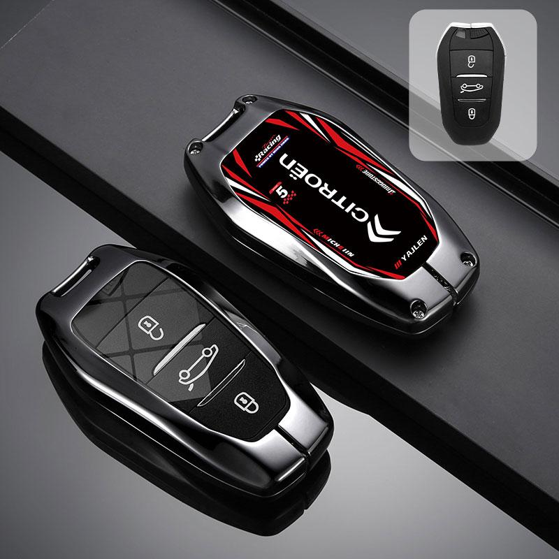 LIJX5 New Zinc Alloy Leather Car Remote Key Case Cover Key Protector For Citroen C1 C2 C4 C6 C3-XR Picasso Grand DS3 DS5 Accessories