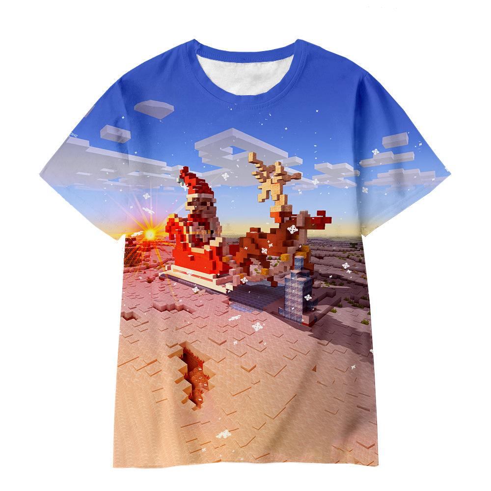 2026 Cross-border Amazon Short Sleeve Cartoon Minecraft 3D Digital Printing Crew Neck Loose Short Sleeve T-Shirt Factory