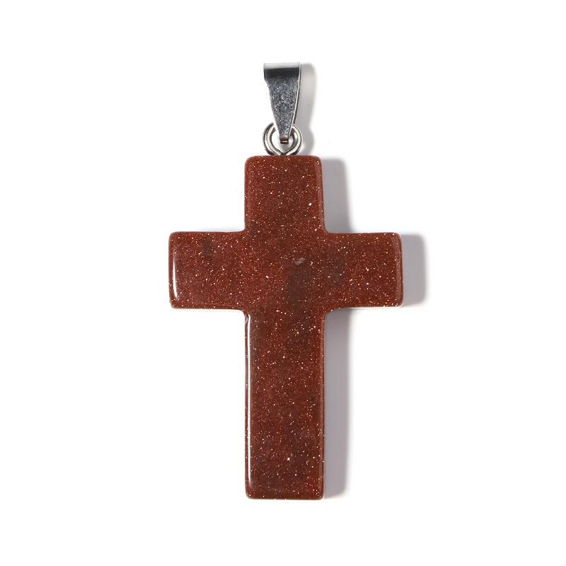Natural Stone Cross Charm With Metal Loop Tiger Eye Opal Jewelry Prayer Pendant Necklace Making Accessories Diy Components