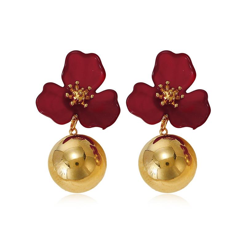 Simple Stainless Steel Flower Shape Drop Earrings 18K Gold Plated Spherical Dangle Earrings