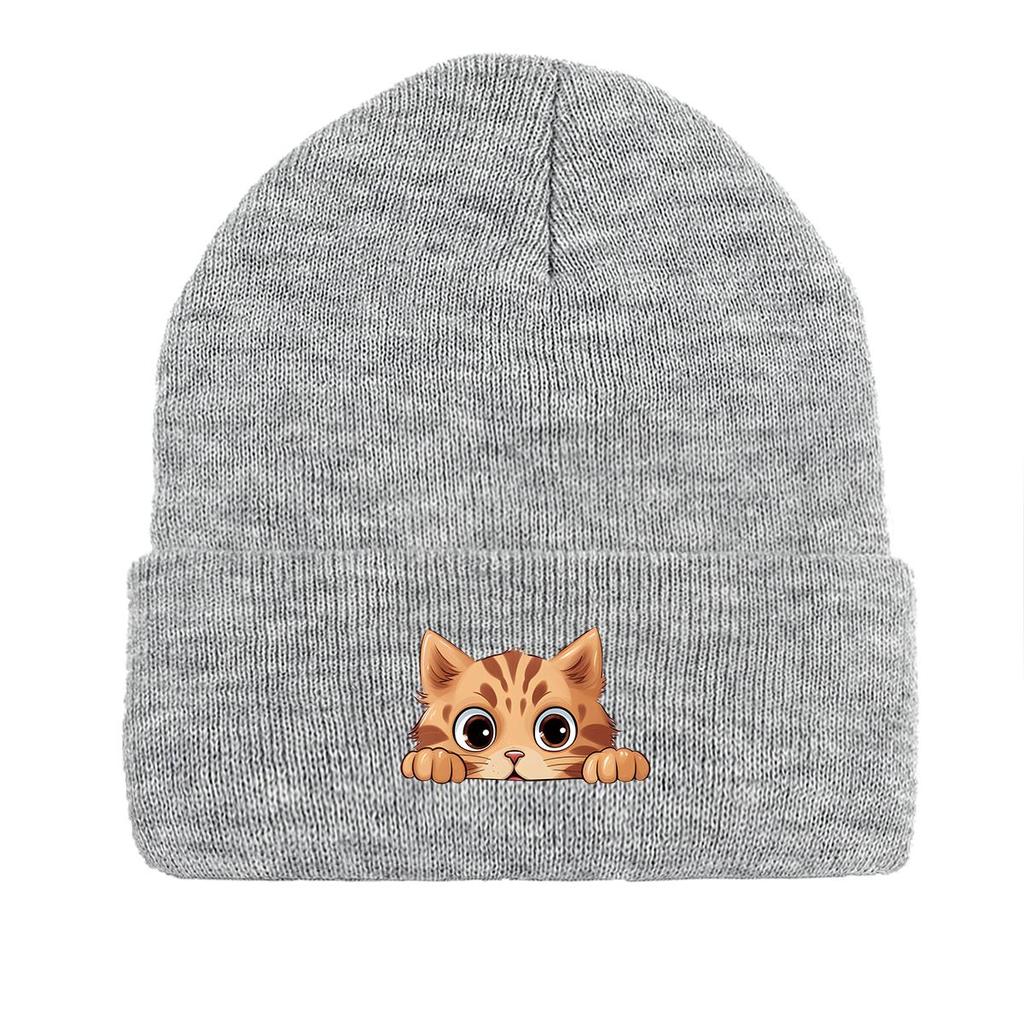 Cartoon Ginger Cat Winter Knit Cap Beanie, Animal Woman Cap Versatile Candy Color Sporting Pompom Beanies Knitted Hat Beanie