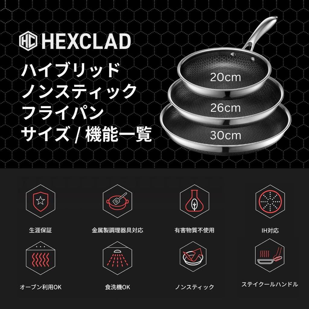 HexClad Hybrid Frying Pan Safe Direct Sales Only with Tempered Glass with Lid Non-stick [26cm] [Non-stick Treatment] IH/oven/dishwasher (manufacturer