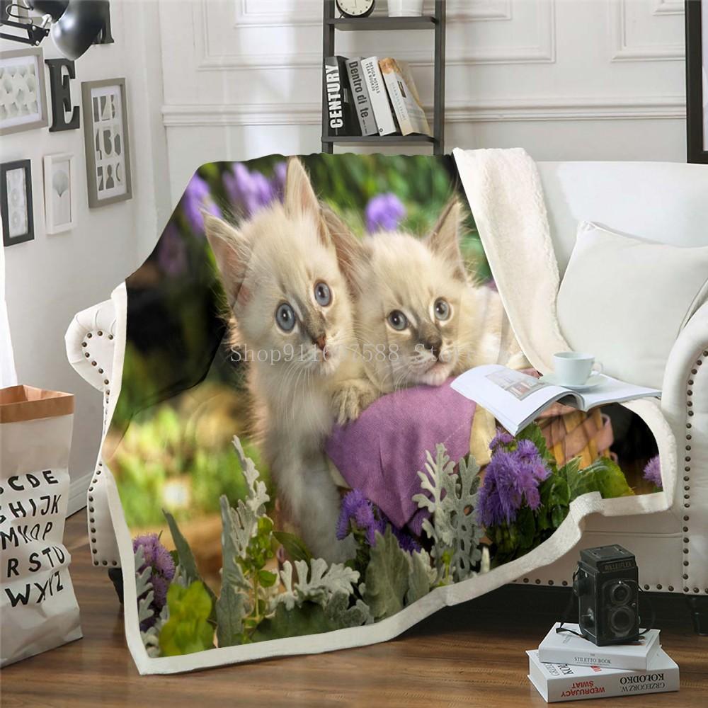 Милый спящий кот 3D-напечатанное шерстяное одеяло для пикника, очень толстое, модные простыни, кошки, домашнее животное, дети, шерпа, пледы