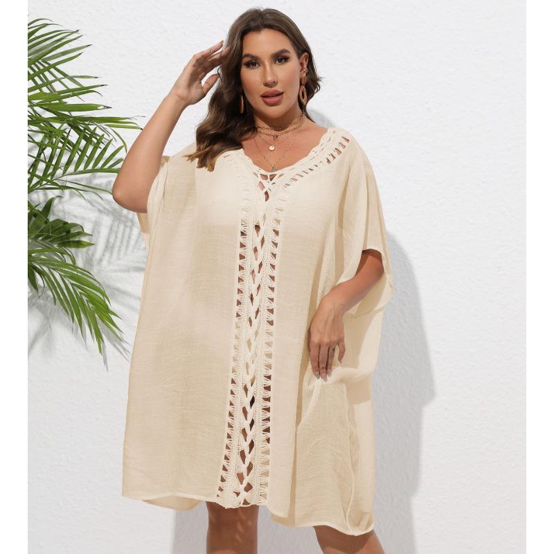 Женское платье-накидка большого размера, связанное вручную крючком с цветочным узором в стиле пэчворк, свободное пляжное бикини, наружное накидка