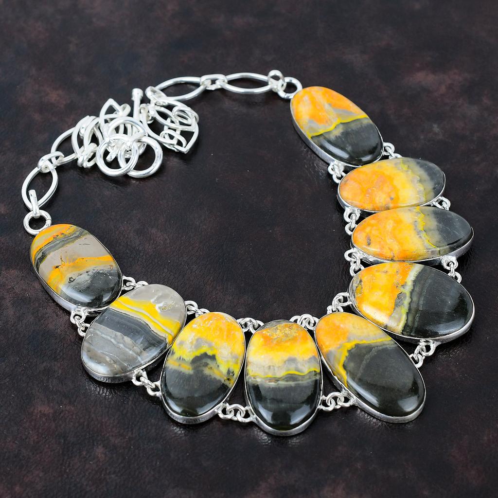 Bumble Bee Jasper Necklace Handmade Gemstone Necklace 925 Sterling Silver Necklace Antique Jewelry Adjustable Chain Necklace Engagement Gift