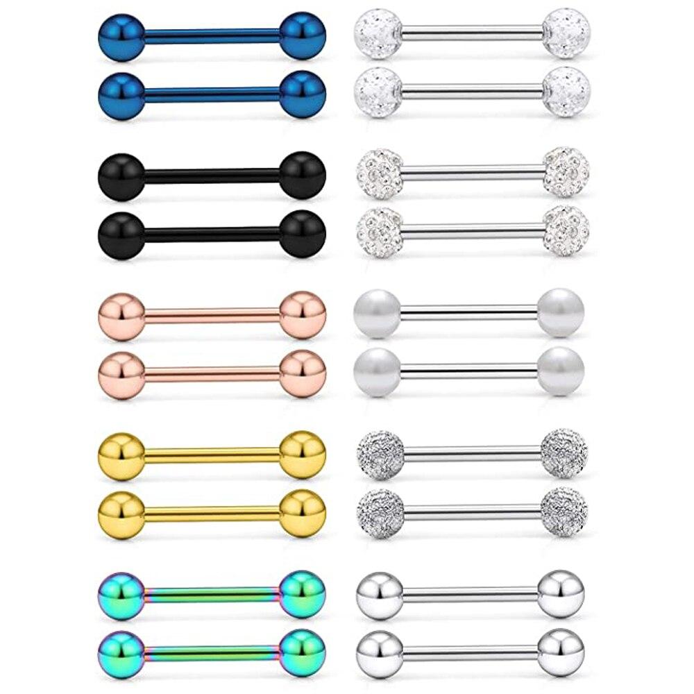 10 пар 14 г кольца для языка кольца для сосков хирургическая сталь штанга для сосков пирсинг украшения для тела для женщин мужчин