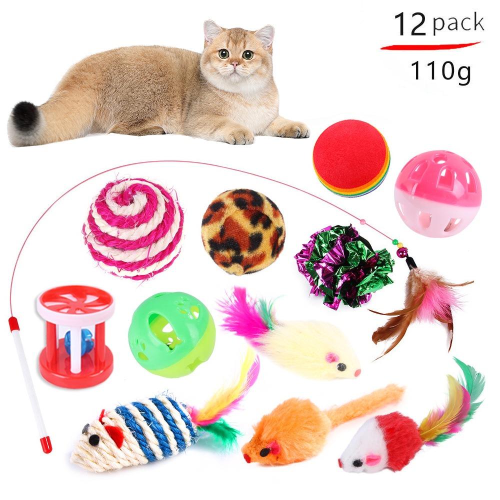 12/14/20PCS Sisal Mouse Funny Cat Stick Interactive Cat Supplies Cat Toys  Interactive Play