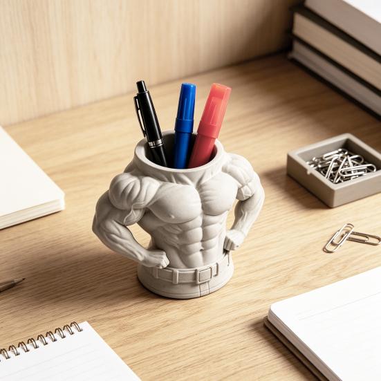3D Printed Pen Holder, Bodybuilder Torso Shape, Muscular Fitness Desk Organizer, Creative Desktop Decoration, Gift for Boys