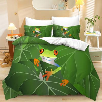 Домашний текстиль Три предмета Зеленая лягушка Мультяшная цифровая печать Стеганое одеяло Наволочка Постельное белье