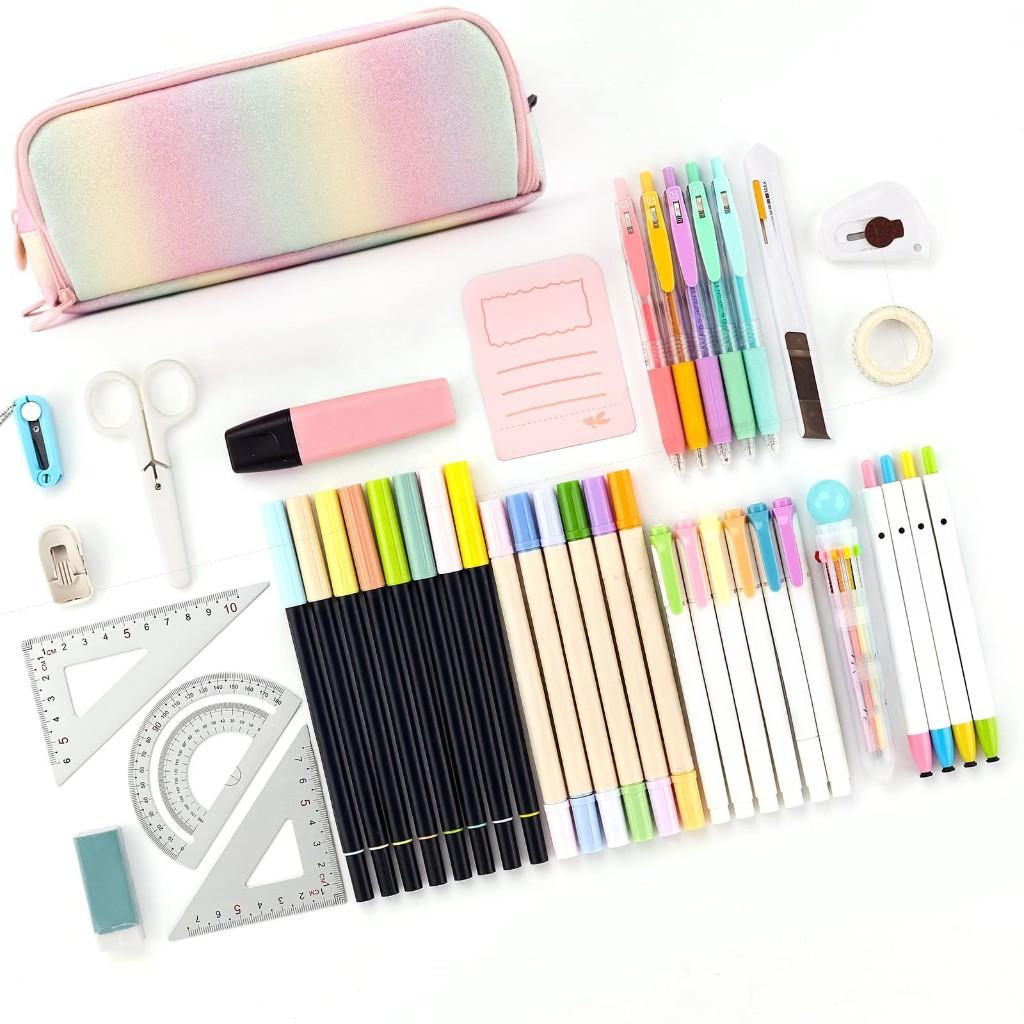 Large Capacity 3-Compartment Pencil Case, Rainbow Pen Pouch for School, Teens, Girls, Boys, Men, Women