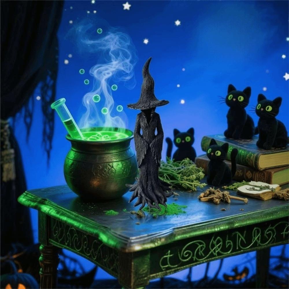 Black Ghost Witch Sculpture Gothic Halloween Party Decoration Halloween Witch Statue Haunted House